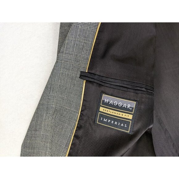 HAGGAR IMPERIAL - MEN'S GRAY PLAID WOOL BLAZER JACKET SPORT COAT - SIZE 44 - Picture 8 of 13